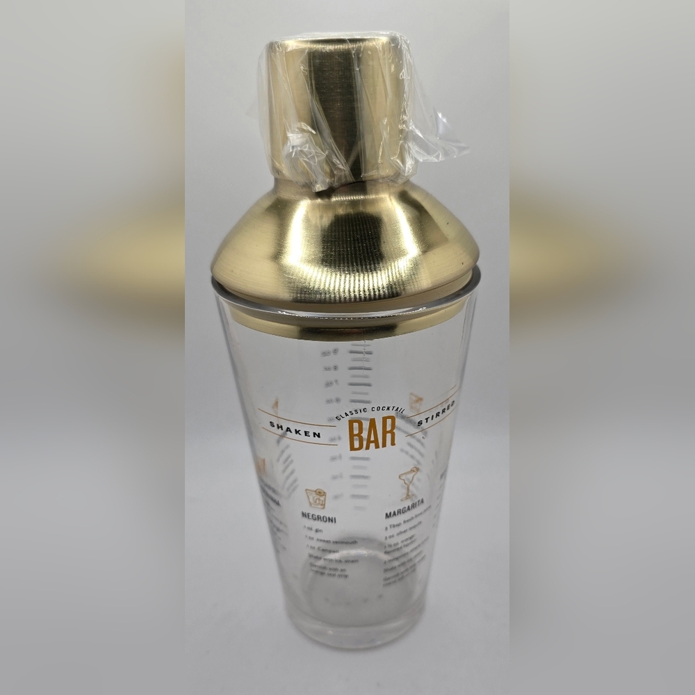 Brouk & Co Syke Cocktail Recipe Shaker Gold 3 Piecss NEW